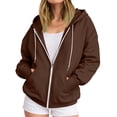 thumbnail image 5 of VBVC Women's Oversized Full Zip Hooded Sweatshirt , Thumbhole Drawstring Jacket For Women , Ladies' Basic Fall Hoodie with Pockets, Brown , S-2XL, 5 of 6