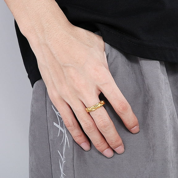 Waterproof Irregular Hammered Chunky 14K Yellow Gold Rings for WomenTrendy Creative Jewelry Gift