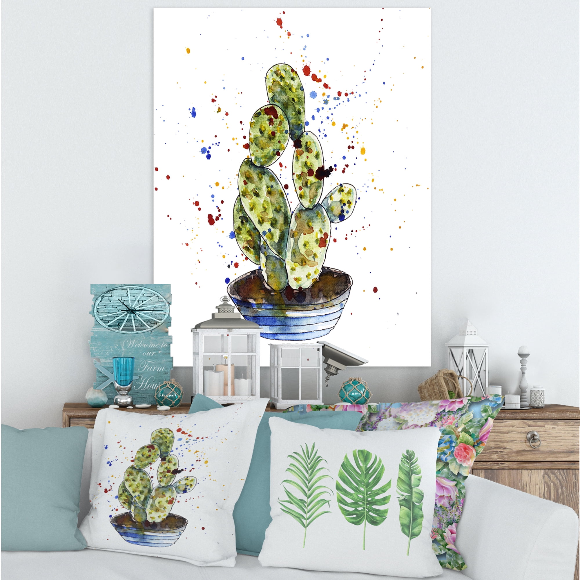 Designart ' Abstract Cactus Houseplant ' Traditional Canvas Wall Art Print