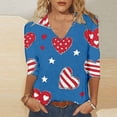 thumbnail image 4 of Xdegoge 4th Of July Tops for Women Patriotic Shirts USA American Flag Tropical Floral Print V Neck Three Quarter Sleeve Casual Loose Fit Summer Holiday Graphic Tees, 4 of 7