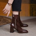 thumbnail image 2 of NECHOLOGY Botas Mujer Adulto Femenino Zapatos Botines de mujer Botines de mujer de otoño e invierno Color sólido Cuero simple de gamuza Cómodo Punta cuadrada Tacón cuadrado (Coffee, 7), 2 of 7