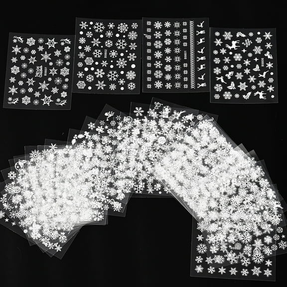 30 Sheets Christmas Nail Art Stickers Decals 3D Self-Adhesive Snowflake Nail Stickers White Snowmen Santa Claus Elk Nail Supplies New Year DIY Nail Decals