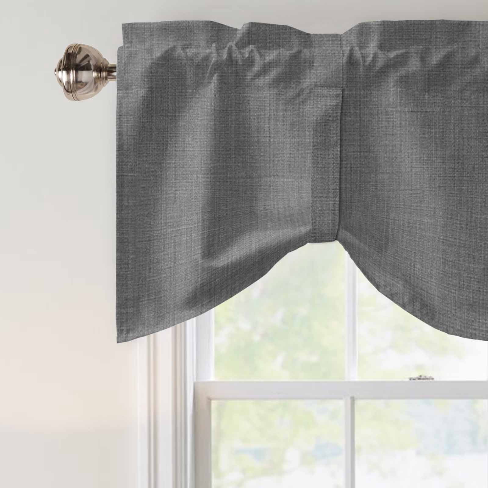 Vintage Dark Gray Tie Up Valance Curtains for Windows, Kitchen Curtains Window Treatments, Farmhouse Retro Solid Color Linen Texture Short Window Shades Valances for Bedroom Bathroom Cafe 42"x18"