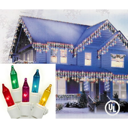 Set of 100 Super Bright Multi-Color Mini Icicle Christmas Lights - White Wire