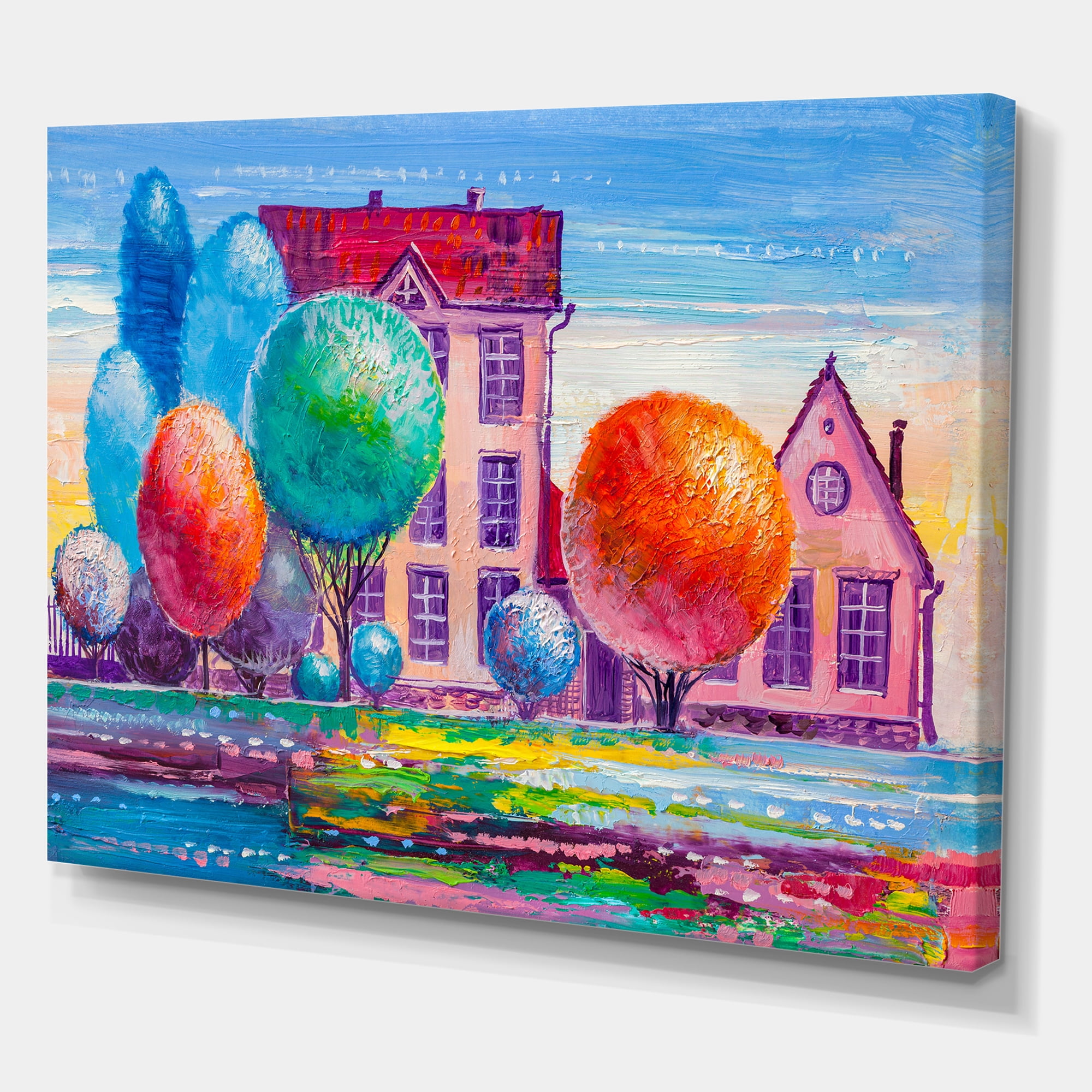 Designart ' Abstract Daydream House In The VIllage ' Traditional Canvas Wall Art Print