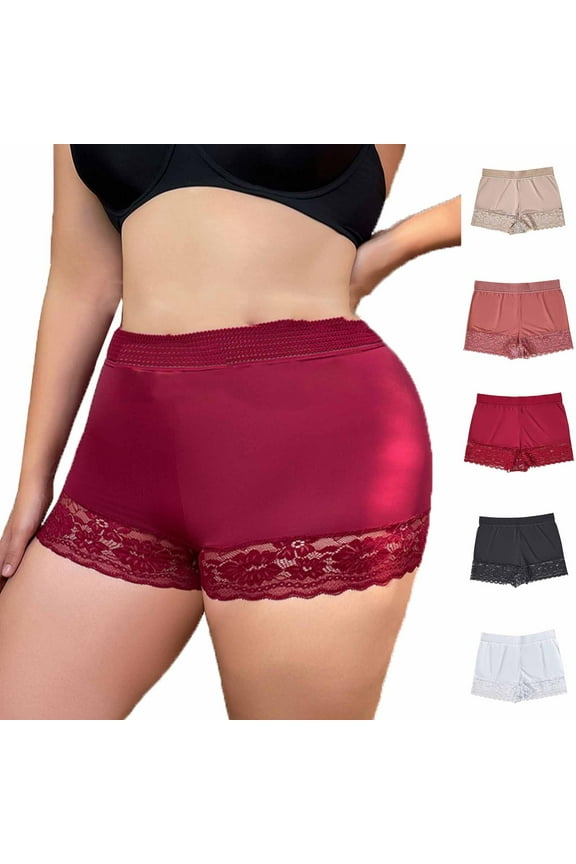 Lace Boxer Briefs for Women Plus Size High Waist Hip Lift Underwear Ice Silk Lightweight Thin Breathable Legging Boyshorts