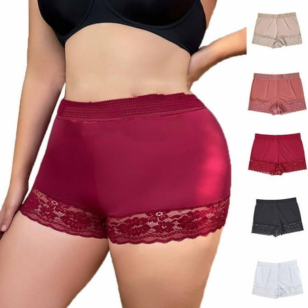 Sentmoon Lace Panties for Women Plus Size High Waist Stretchy Seamless Underwear for Women No Pinching Ice Silk Hip Lift Bikinis for No Roll Waistband White XL