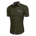 thumbnail image 6 of Men's Short Sleeve Button Down Shirt Casual Top with Pocket Lapel Collar Loose Fit Breathable Cotton for Business Office Work Travel Outfits | AESTIVO,Army Green L, 6 of 9