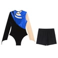 thumbnail image 4 of Alvivi Gymnastic Dance Outfit Sets for Women Mesh Metallic Long Sleeve Leotard Bodysuit with Shorts Blue L, 4 of 5