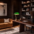 thumbnail image 3 of Lucande 15.4 in Vintage Bankers Desk Lamp, Green Glass Shade, Brass, E26 Classic Retro Library Lamp for Home Office Desk, Small Decorative Green Table Lamp with Pull Chain, Bulb Not Included, 3 of 9