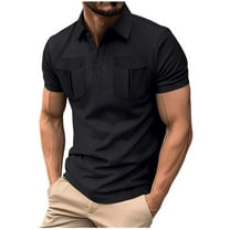 Mens Polo Shirts Short Sleeve Casual Cotton Golf Shirts Classic Button Polo T-Shirt with Pockets