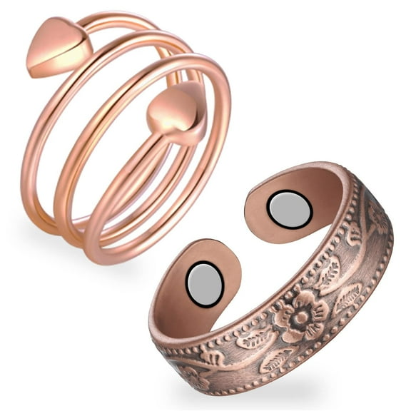 Vagzen 2pcs Copper Ring for Women,99.99% Pure Copper Magnetic Rings,Gifts for Women