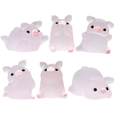 Pavo 6Pcs Mini Luminous Pig Decoration Tabletop Cute Mini Animal Statue Mini Resin Pig Craft Decoration