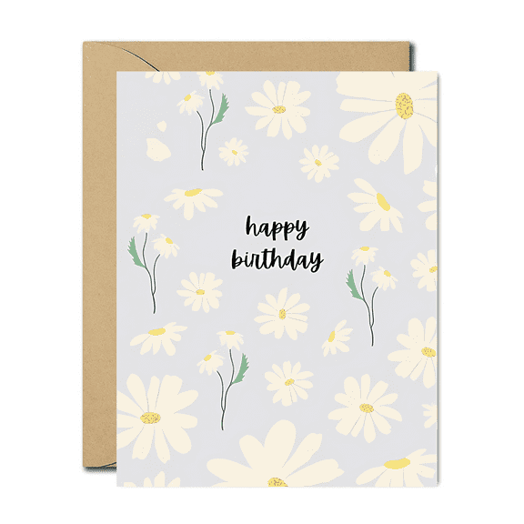Happy Birthday Card with Floral Design – Cheerful Daisy Pattern – Envelope Included, Blank Inside – Perfect for Friends and Family Birthdays