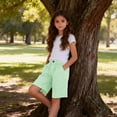 thumbnail image 5 of OGLCCG Girls Plaid Bermuda Shorts Knee Length Wide Leg Shorts with Pockets Loose Casual Elastic Waist Summer Shorts 4-14 Years, 5 of 7