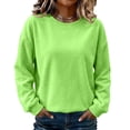 thumbnail image 2 of Womens Crewneck Sweatshirt Casual Long Sleeve Fleece Pullover Tops Crew Neck, Ribbed Design, Drop Shoulder, Workout, Loose Fit, Fall Winter, Daily Wear Fluorescent Green 3XL, 2 of 5