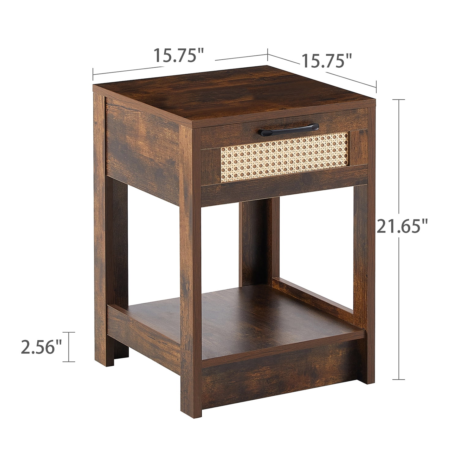 Kepooman 15.75" Rattan Night Table, Versatile Nightstand Bedside Table with a Drawer and Shelf, Modern End Side Table for Bedroom, Rustic Brown
