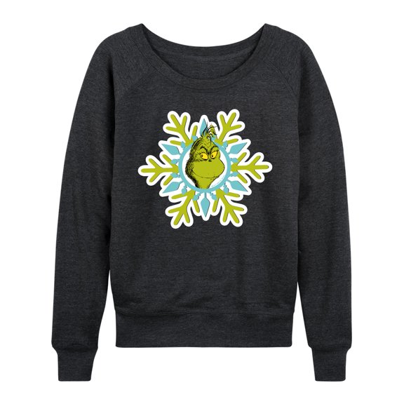 The Grinch - Face Snowflake - Women's French Terry Long Sleeve Pullover