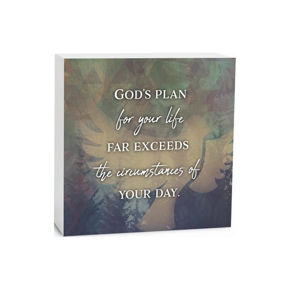 His Plan Far Exceeds Green Geometric Dove 5 x 5 Wood Tabletop Sign Plaque