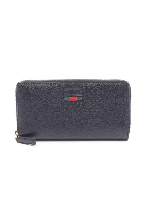 Pre-Owned Gucci GUCCI Sherry Line Round Long Wallet, Leather, Men's/Women's, Black, 435298