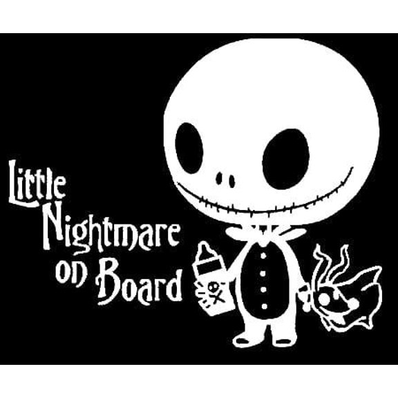 Car Decal Nightmare On Board Jack Skellington 6 Inch White Professional Sticker for Truck, Car, Tumbler, Cup, Laptop, Decor, Locker, Table, Window