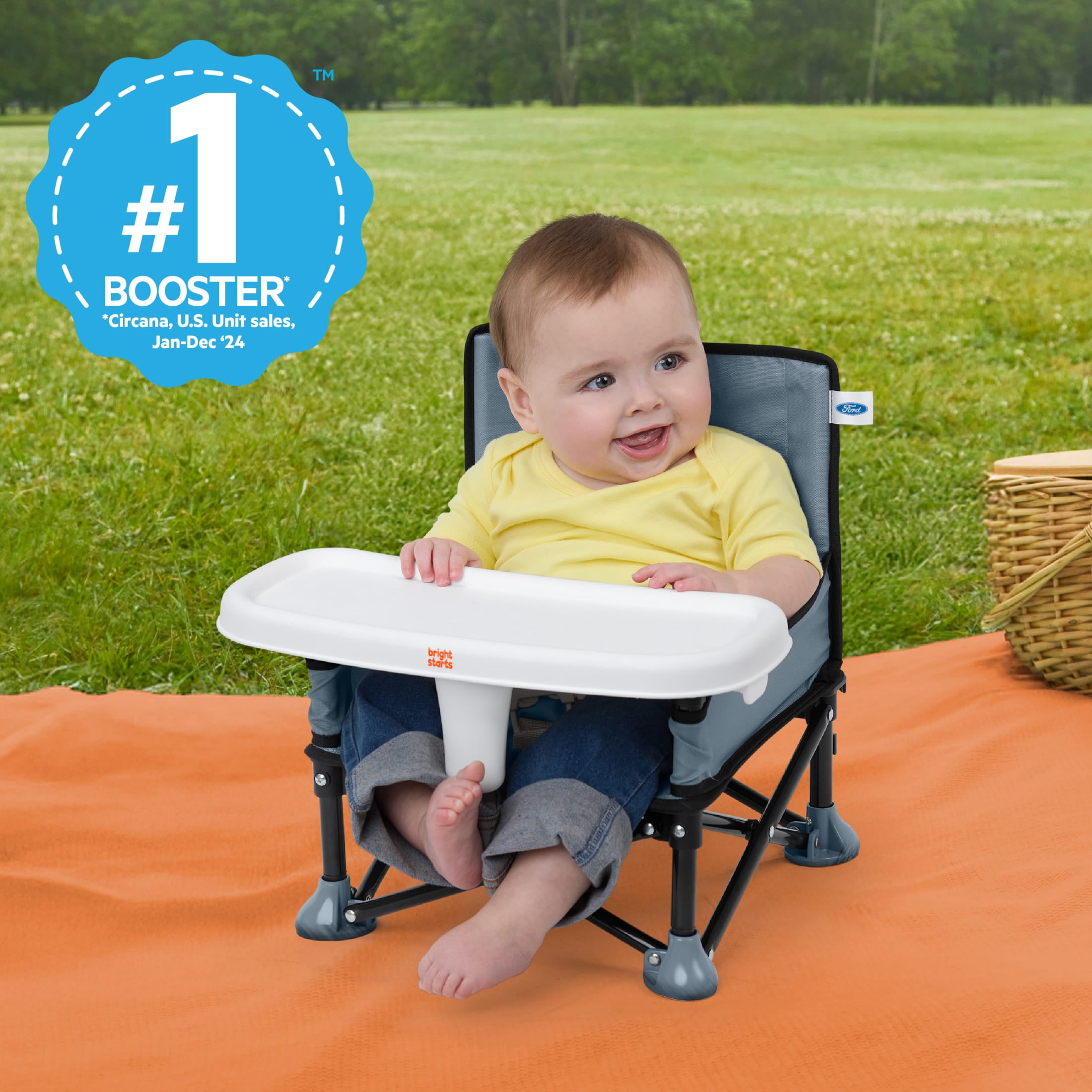 Ford Bronco Pop 'N Sit Portable Booster Chair by Bright Starts, Blue/Gray, Unisex, Infant to Toddler