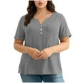 thumbnail image 5 of Tdoqot Womens Plus Size T Shirts with Poccket- Short Sleeve V-Neck Casual Loose Fit Summer Tops Tee Gray Size 5XL, 5 of 9