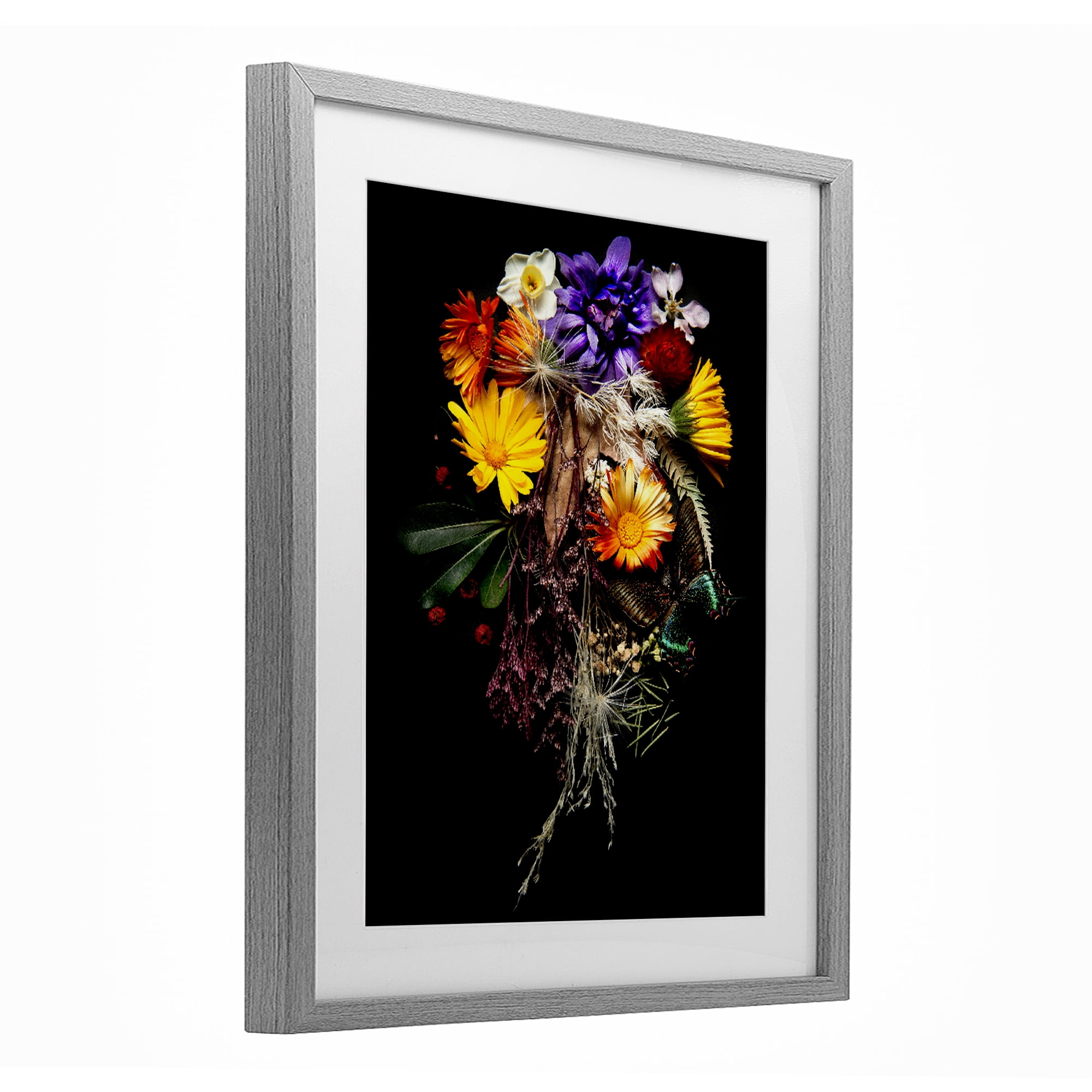 Stupell Industries Butterfly Adorned Arrangement Gray Framed Print Under Glass, design by Carl Kravats
