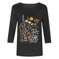 thumbnail image 4 of Shirts for Women 3/4 Sleeve Round Neck Printed T-shirt Pullover Blouse Black XL, 4 of 4