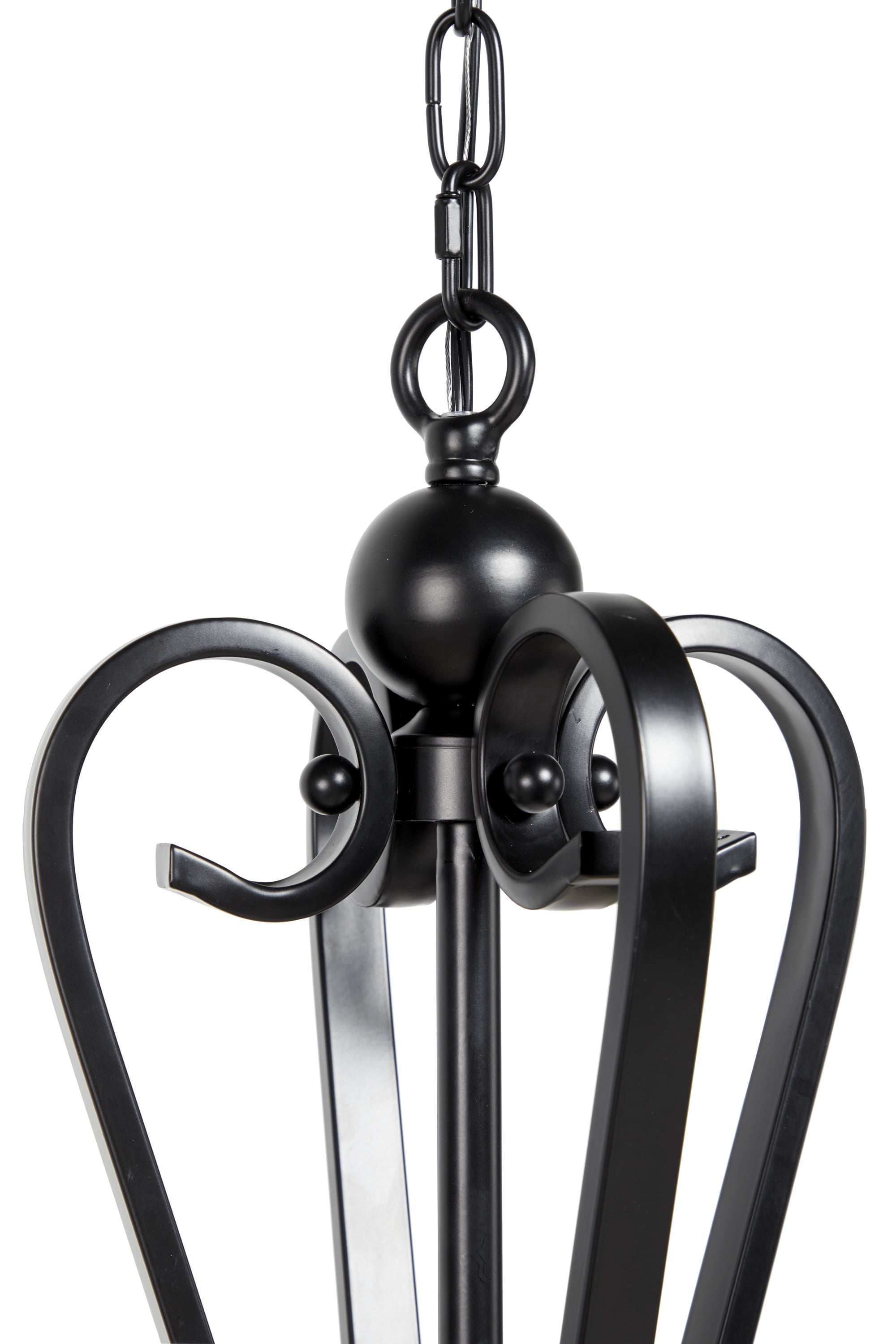 DecMode Large Modern Black Metal Chandelier Pendant Light with Scrolled Arms, 35” x 35”
