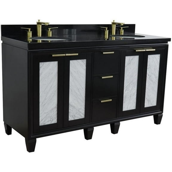 Trento 61" Double Oval Sink Solid Wood Vanity in Blue/Black Galaxy
