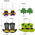 thumbnail image 3 of Green Clover Hat Leather Mardi Gras Carnival St. Patrick's Day Festival Earrings, 3 of 9