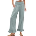 thumbnail image 3 of Lumtrix Women’s Casual Linen Pants Wide Flared Leg Drawstring Palazzo Pants Summer Beach Ruffle Trousers with Pockets Light Gray S, 3 of 7
