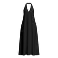 thumbnail image 4 of YMNXA Womens Summer Dress Sleeveless Halter Neck Solid Color Comfortable Loose Fit Dresses With Pockets For Casual Daily Wear,Black,L, 4 of 4