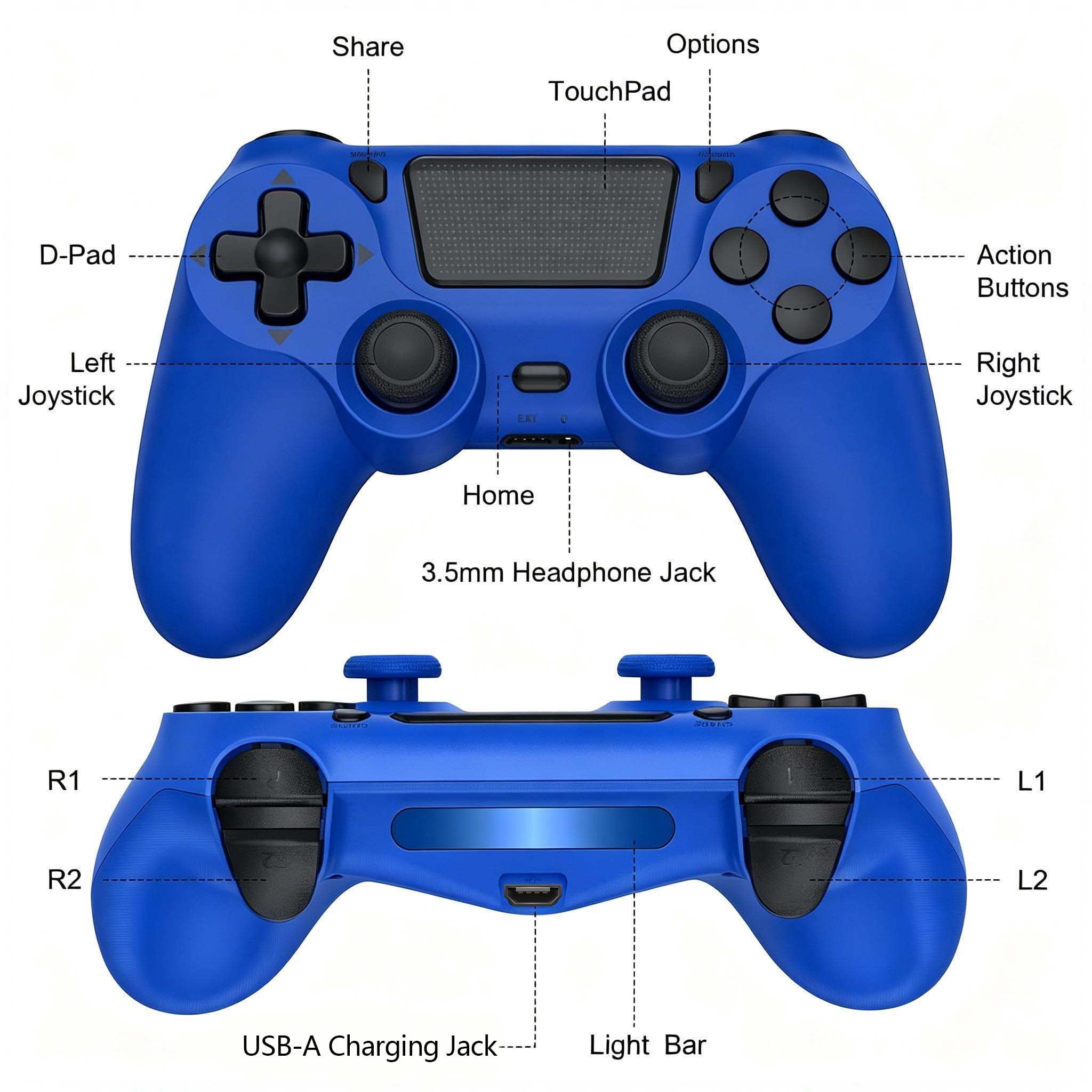 Wireless Gaming Controller Compatible with P4/Slim/Pro/PC, Game Controller with Dual Motor/6-Axis Gyro/Touch Pad - Blue