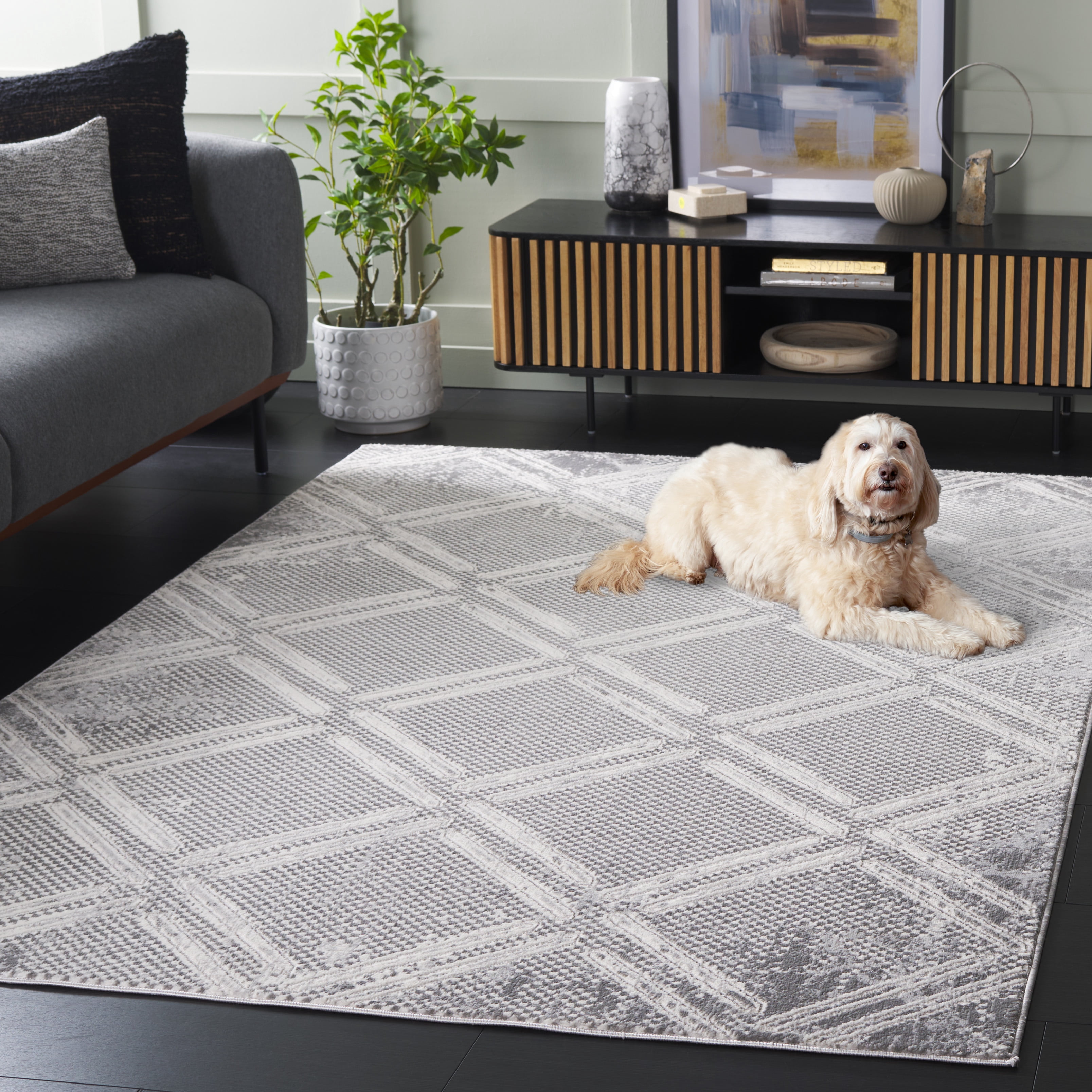 SAFAVIEH Hanna Grover Geometric Area Rug, Grey/Ivory, 8' x 10'