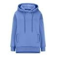 thumbnail image 6 of Women's Long Sleeve Oversized Pullover Sweatshirt Solid Color Hoodie with Pockets Fall Winter Clothes for Women (Blue XL), 6 of 8