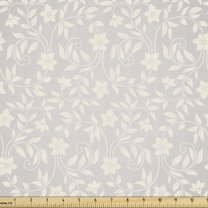 Ambesonne Flower Fabric by the Yard Upholstery, Simplistic Curly Floral Art, 1 Yard, Ivory and Dark Eggshell