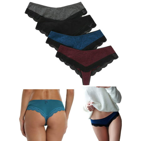 Charmo Women's Thong Lace Underwear Tanga Briefs G-String Panties Cotton, 4