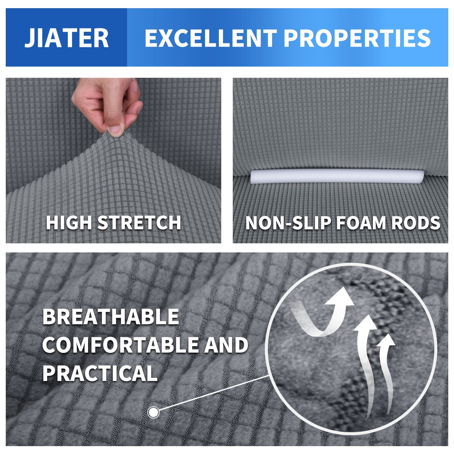 JIATER 1-Piece Armchair Sofa Cover Stretch Couch Cover Washable Sofa Slipcover Non-Slip Furniture Protector,Light Gray