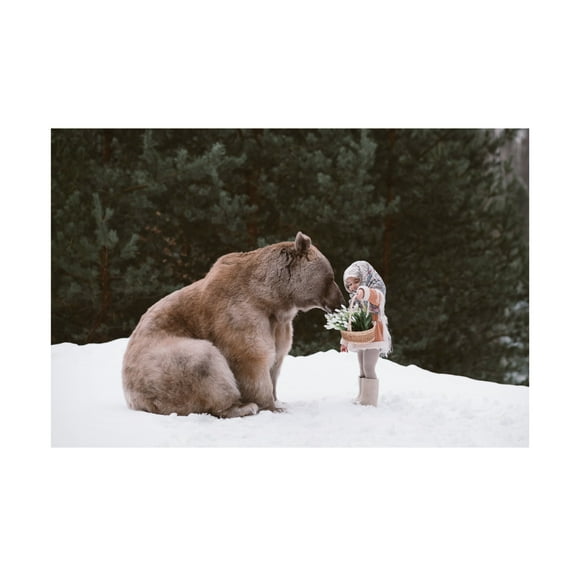 Canvas Wall Art - Olga Barantseva 'Bear Companion' Wall Art for Living Room, Bedroom, or Office Décor by Trademark Fine Art - 19 x 12 Inches