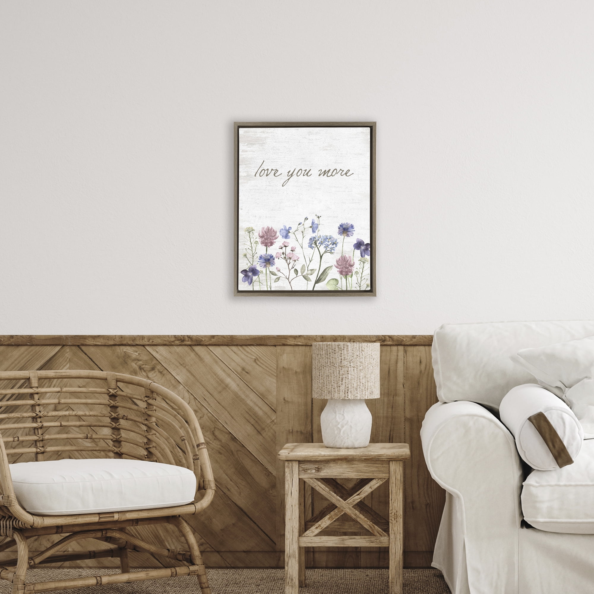 Love You More Wildflowers Brown Framed Floater Canvas Wall Art, design by Lettered and Lined