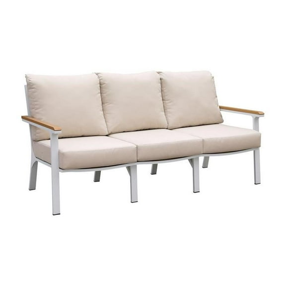 Furniture of America Sourcane Aluminum Padded Patio Sofa in White and Oak