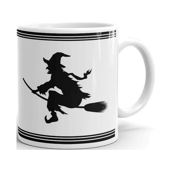 Witch Silhouette in Black Halloween Coffee Tea Ceramic Mug Office Work Cup Gift 11 Oz
