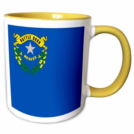 - 3dRose Flag of Nevada - US American United State of America USA - blue silver star gold Battle Born scroll - Two Tone Yellow Mug, 11-ounce