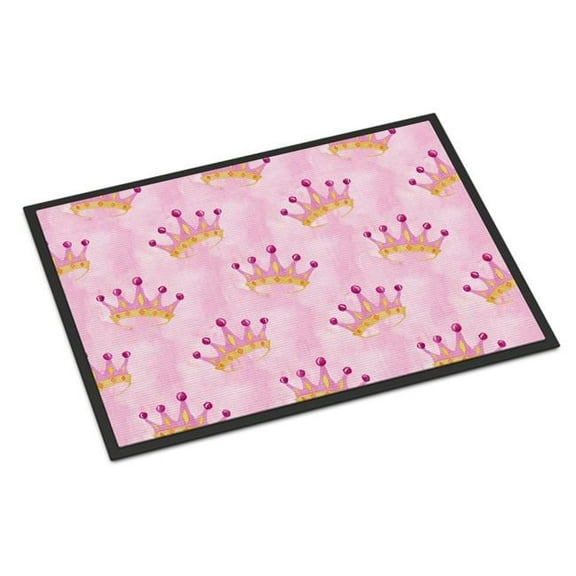 Watercolor Princess Crown on Pink Indoor or Outdoor Mat - Pink - 24 x 36 in.