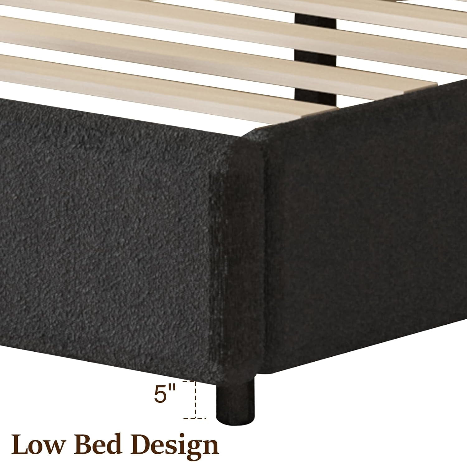 4 EVER WINNER Full Size Bed Frame, Boucle Upholstered Bed Frame with Headboard, Gray Full Bed Frame, Dark Gray