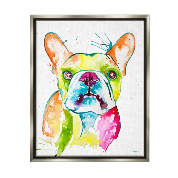 Modern French Bulldog Fun Portrait Animals & Insects Graphic Art Luster Gray Framed Art Print Wall Art