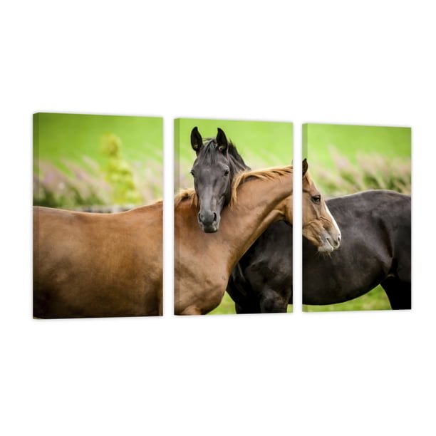Cuadro Decorativo Tríptico Vertical Caballos Abrazo Canvas Revolution Set De 3 Cuadros 40x60 cm