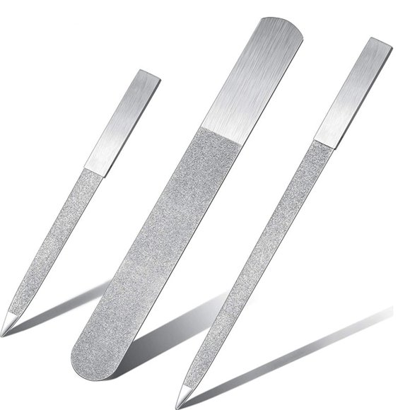 3-Piece Nail File Set Stainless Steel Double-Sided Nail File Buffer File Nail File Suitable for Salon, Family and Travel,3 x Nail file,Silver